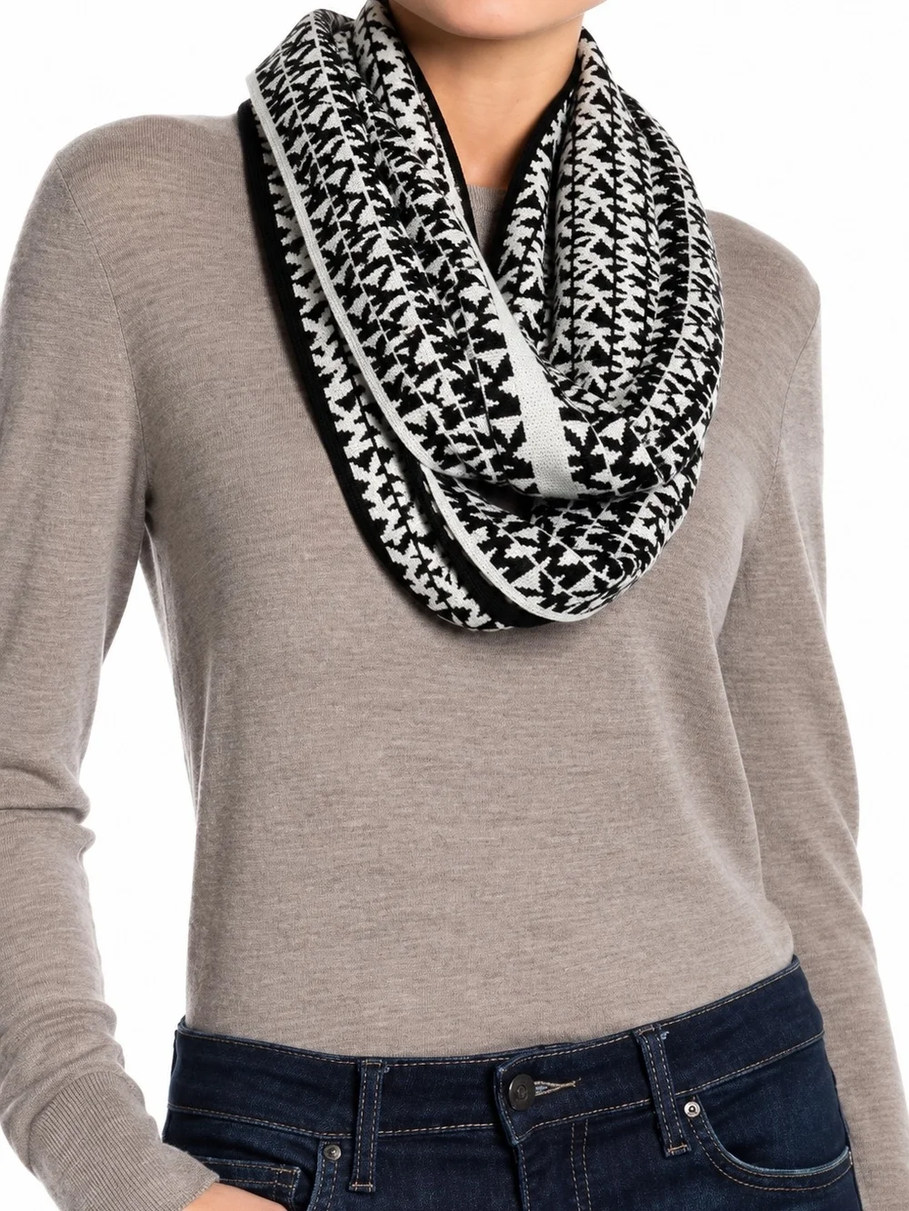 Michael Kors Black White MK Logo Infinity Scarf